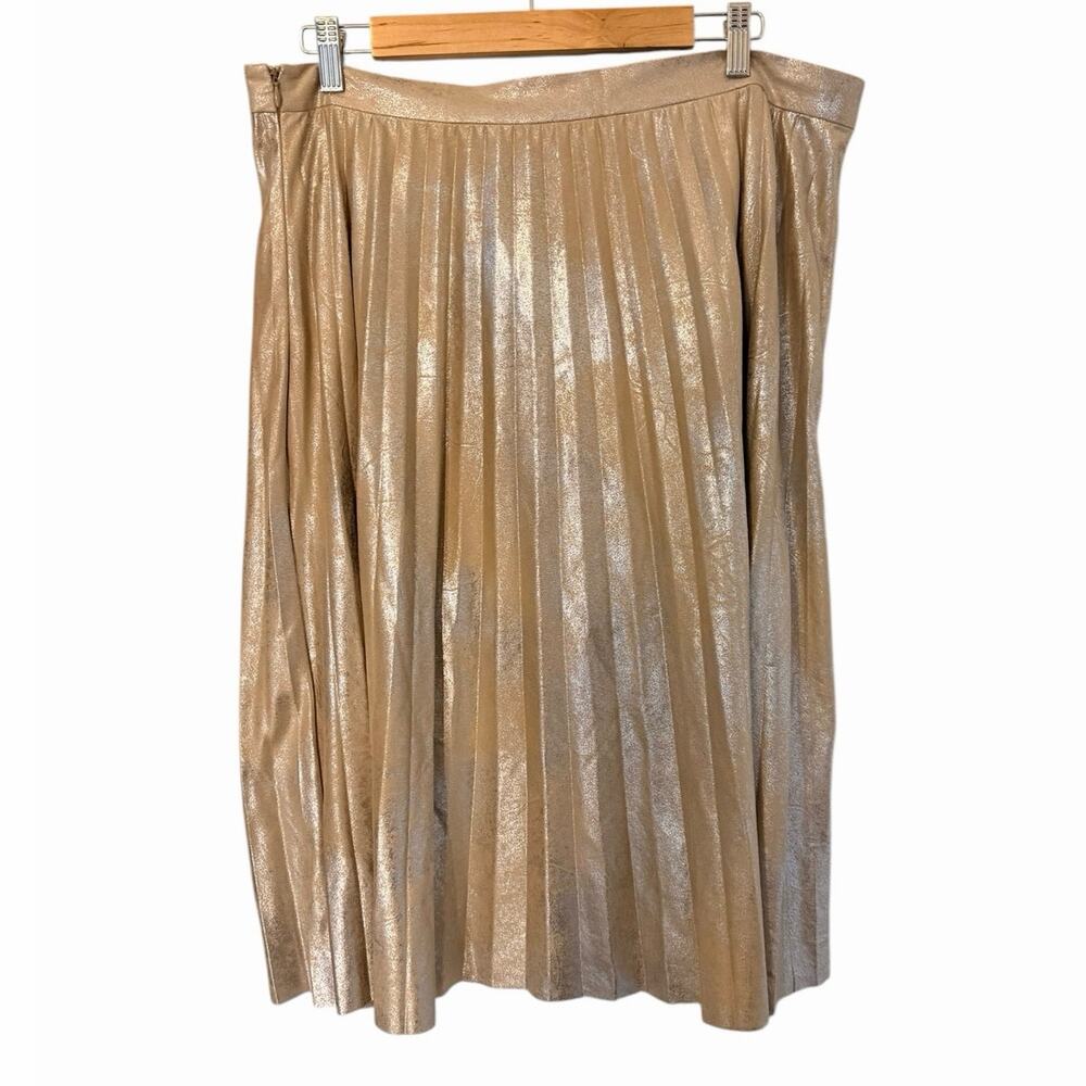 Anthropologie Maeve Metallic Gold Pleated Midi Skirt Size XL - NEW - Picture 4 of 8
